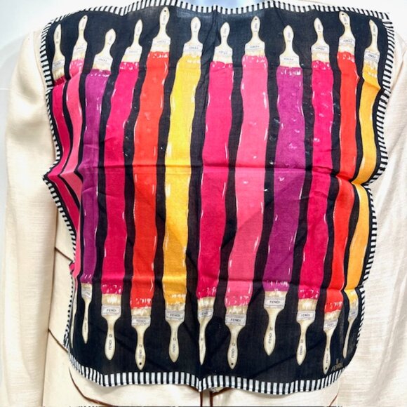 New Set of 2 Fendi MiniScarf/Handker Cotton 18" Paint Brush Colors (28) - Picture 6 of 8